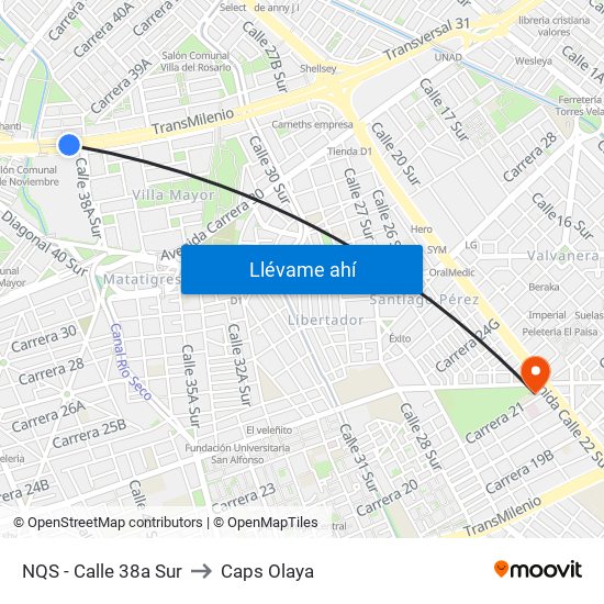 NQS - Calle 38a Sur to Caps Olaya map