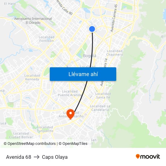 Avenida 68 to Caps Olaya map
