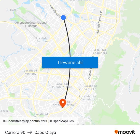 Carrera 90 to Caps Olaya map