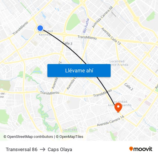 Transversal 86 to Caps Olaya map