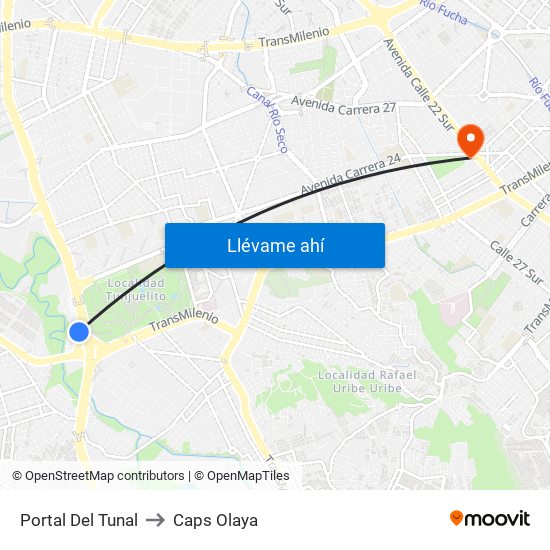 Portal Del Tunal to Caps Olaya map