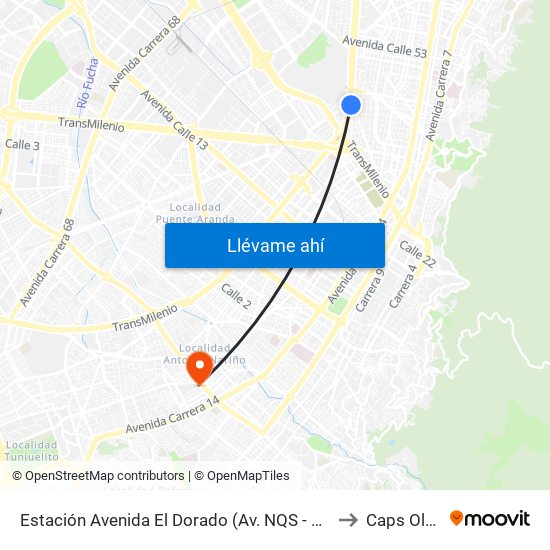 Estación Avenida El Dorado (Av. NQS - Cl 40a) to Caps Olaya map