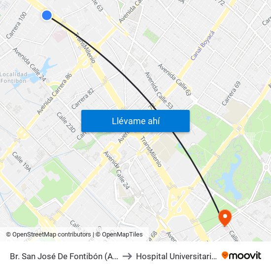 Br. San José De Fontibón (Ac 26 - Kr 96a) to Hospital Universitario Nacional map