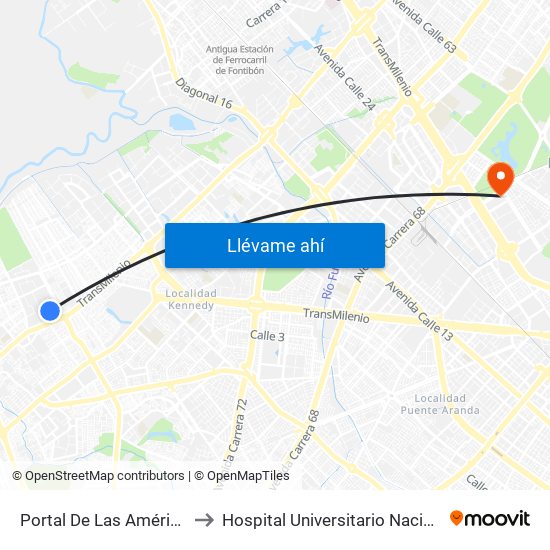 Portal De Las Américas to Hospital Universitario Nacional map