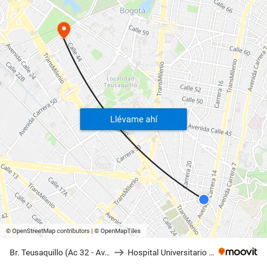 Br. Teusaquillo (Ac 32 - Av. Caracas) to Hospital Universitario Nacional map