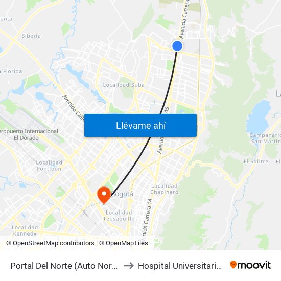 Portal Del Norte (Auto Norte - Cl 174a) to Hospital Universitario Nacional map