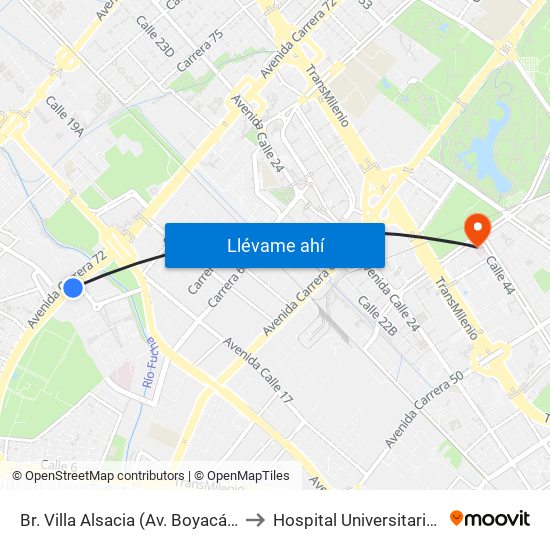 Br. Villa Alsacia (Av. Boyacá - Cl 12a) (A) to Hospital Universitario Nacional map