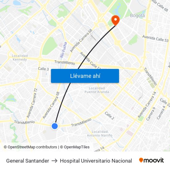 General Santander to Hospital Universitario Nacional map