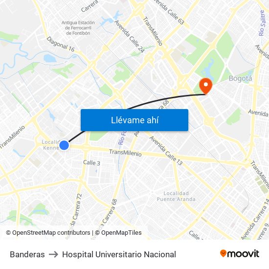 Banderas to Hospital Universitario Nacional map