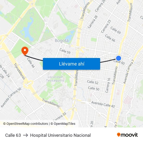 Calle 63 to Hospital Universitario Nacional map