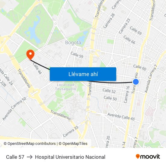 Calle 57 to Hospital Universitario Nacional map