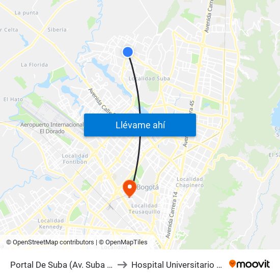 Portal De Suba (Av. Suba - Kr 106) to Hospital Universitario Nacional map