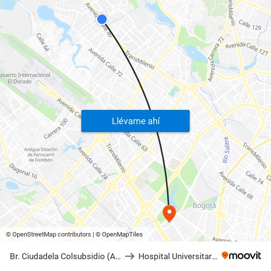 Br. Ciudadela Colsubsidio (Ac 80 - Kr 112a) to Hospital Universitario Nacional map