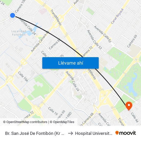 Br. San José De Fontibón (Kr 100 - Av. Esperanza) to Hospital Universitario Nacional map