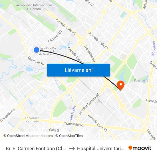 Br. El Carmen Fontibón (Cl 17 - Kr 100) to Hospital Universitario Nacional map