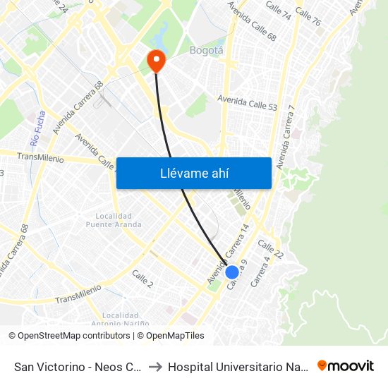 San Victorino - Neos Centro to Hospital Universitario Nacional map