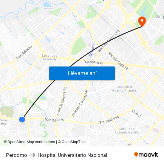 Perdomo to Hospital Universitario Nacional map