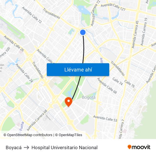Boyacá to Hospital Universitario Nacional map