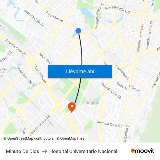 Minuto De Dios to Hospital Universitario Nacional map