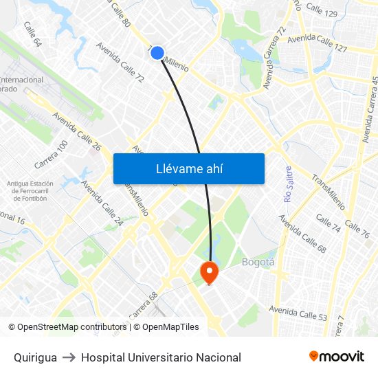 Quirigua to Hospital Universitario Nacional map