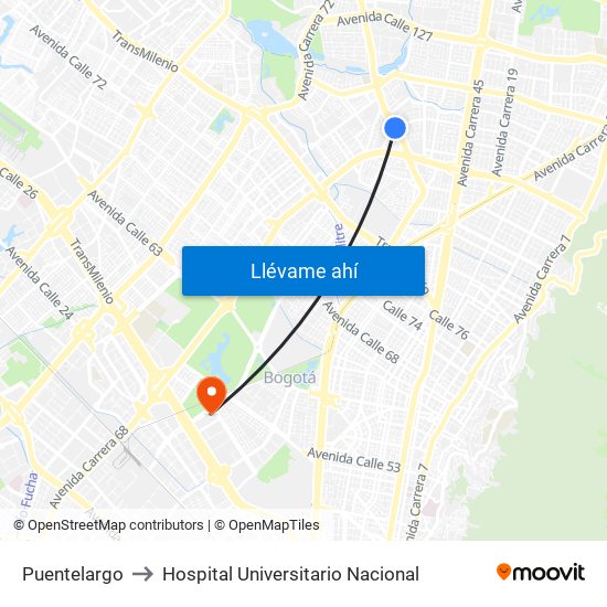 Puentelargo to Hospital Universitario Nacional map