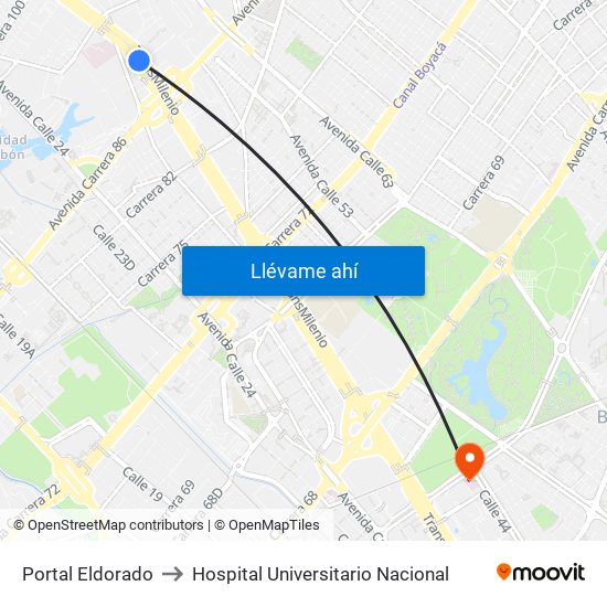 Portal Eldorado to Hospital Universitario Nacional map