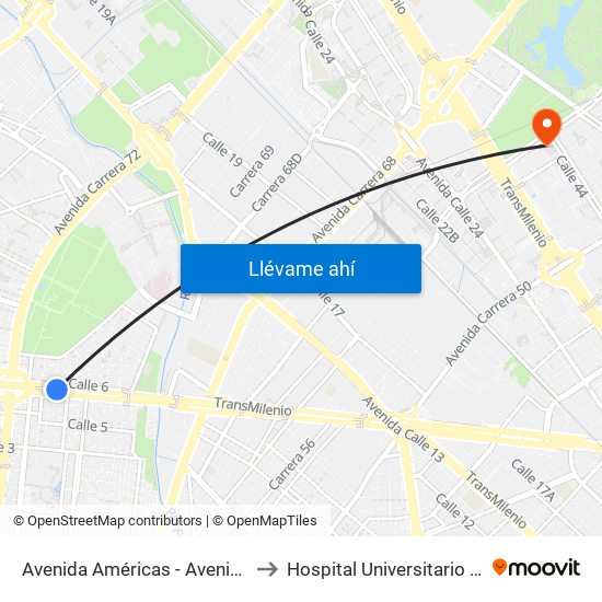 Avenida Américas - Avenida Boyacá to Hospital Universitario Nacional map
