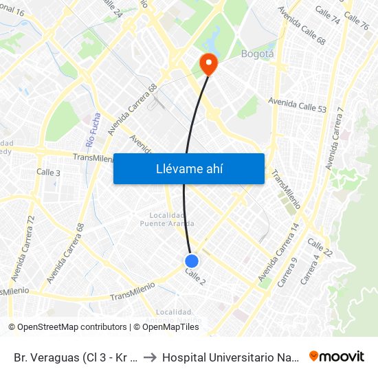 Br. Veraguas (Cl 3 - Kr 29a) to Hospital Universitario Nacional map