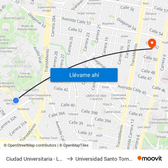 Ciudad Universitaria - Lotería De Bogotá to Universidad Santo Tomás Sede Principal map