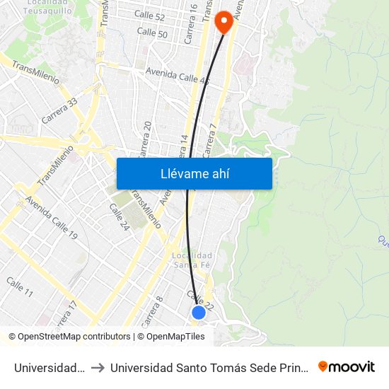 Universidades to Universidad Santo Tomás Sede Principal map