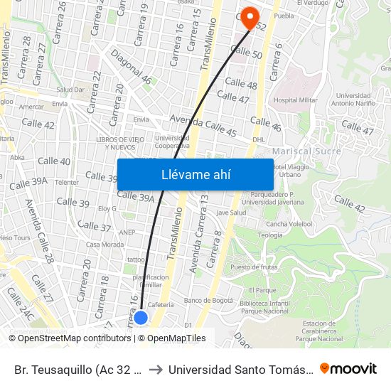 Br. Teusaquillo (Ac 32 - Av. Caracas) to Universidad Santo Tomás Sede Principal map