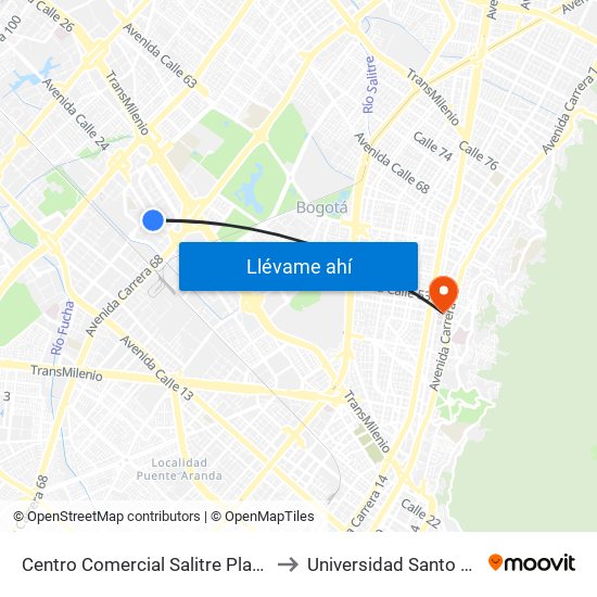Centro Comercial Salitre Plaza (Av. La Esperanza - Kr 68b) to Universidad Santo Tomás Sede Principal map