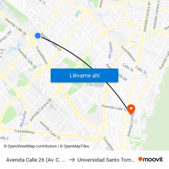 Avenida Calle 26 (Av. C. De Cali - Cl 51) (A) to Universidad Santo Tomás Sede Principal map