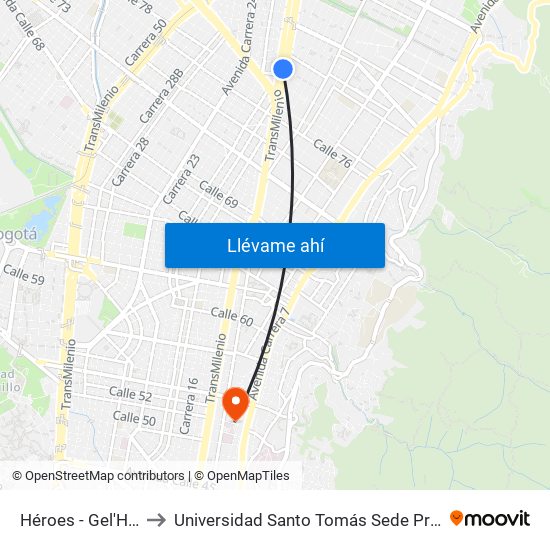Héroes - Gel'Hada to Universidad Santo Tomás Sede Principal map