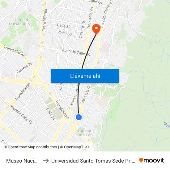 Museo Nacional to Universidad Santo Tomás Sede Principal map