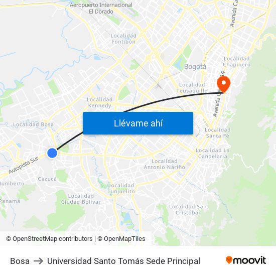 Bosa to Universidad Santo Tomás Sede Principal map