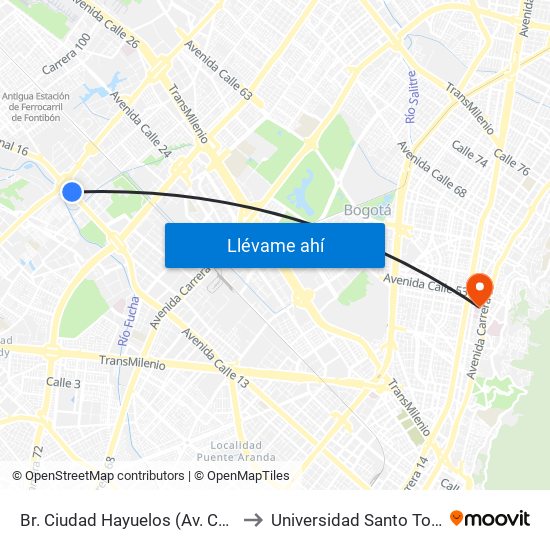 Br. Ciudad Hayuelos (Av. Centenario - Av. C. De Cali) to Universidad Santo Tomás Sede Principal map