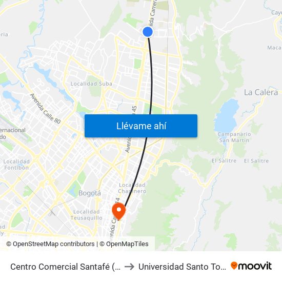 Centro Comercial Santafé (Auto Norte - Cl 187) (B) to Universidad Santo Tomás Sede Principal map