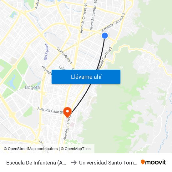 Escuela De Infantería (Ac 100 - Kr 11a) (B) to Universidad Santo Tomás Sede Principal map