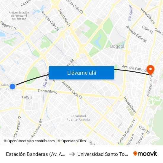 Estación Banderas (Av. Américas - Kr 78a) (A) to Universidad Santo Tomás Sede Principal map