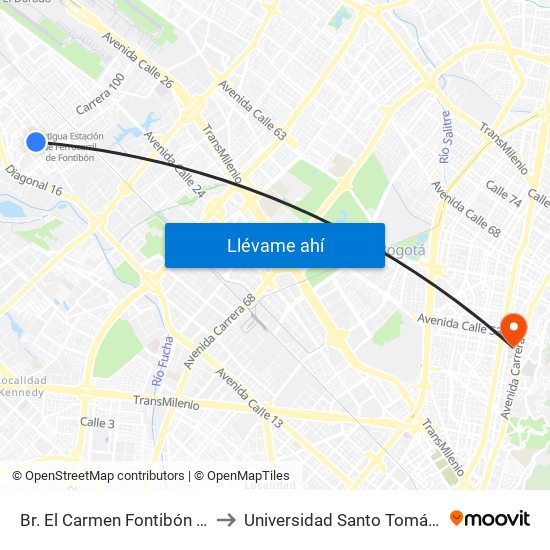Br. El Carmen Fontibón (Cl 17 - Kr 100) to Universidad Santo Tomás Sede Principal map