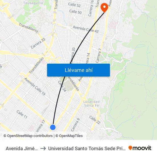 Avenida Jiménez to Universidad Santo Tomás Sede Principal map