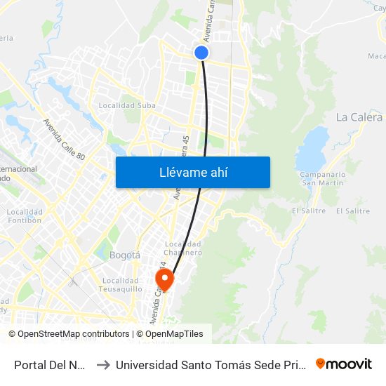 Portal Del Norte to Universidad Santo Tomás Sede Principal map