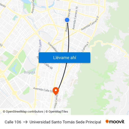 Calle 106 to Universidad Santo Tomás Sede Principal map