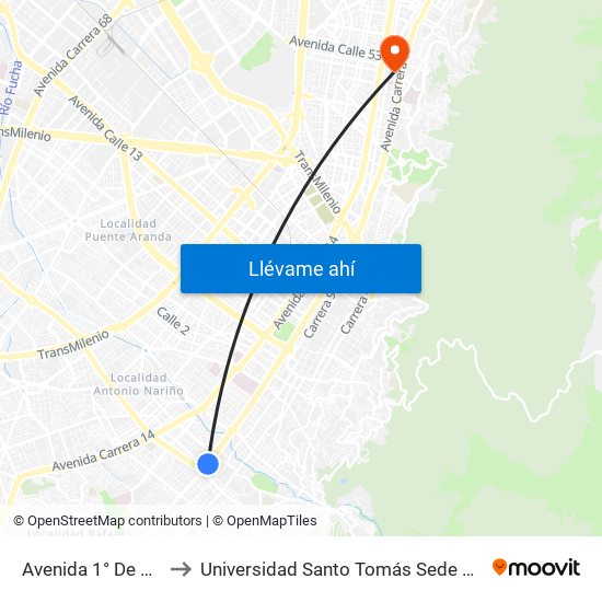 Avenida 1° De Mayo to Universidad Santo Tomás Sede Principal map