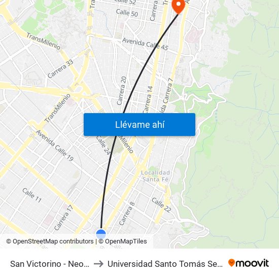 San Victorino - Neos Centro to Universidad Santo Tomás Sede Principal map