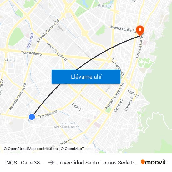 NQS - Calle 38a Sur to Universidad Santo Tomás Sede Principal map