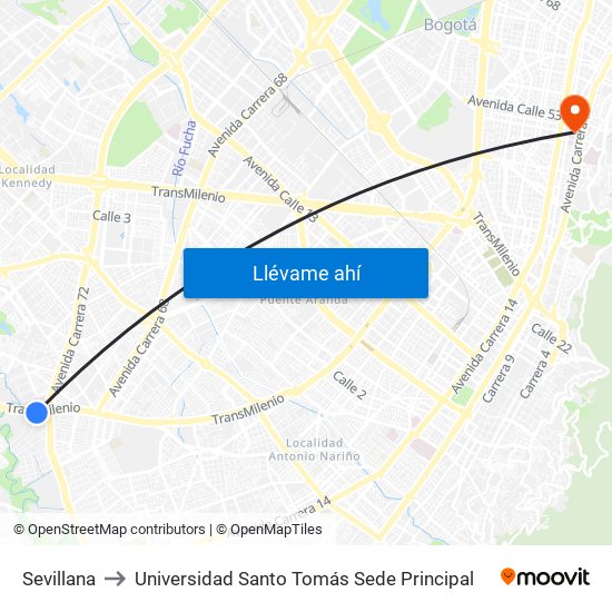 Sevillana to Universidad Santo Tomás Sede Principal map