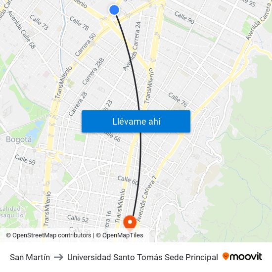 San Martín to Universidad Santo Tomás Sede Principal map