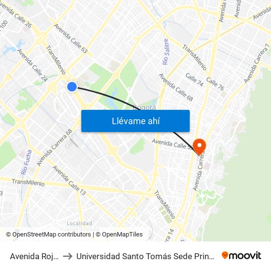 Avenida Rojas to Universidad Santo Tomás Sede Principal map